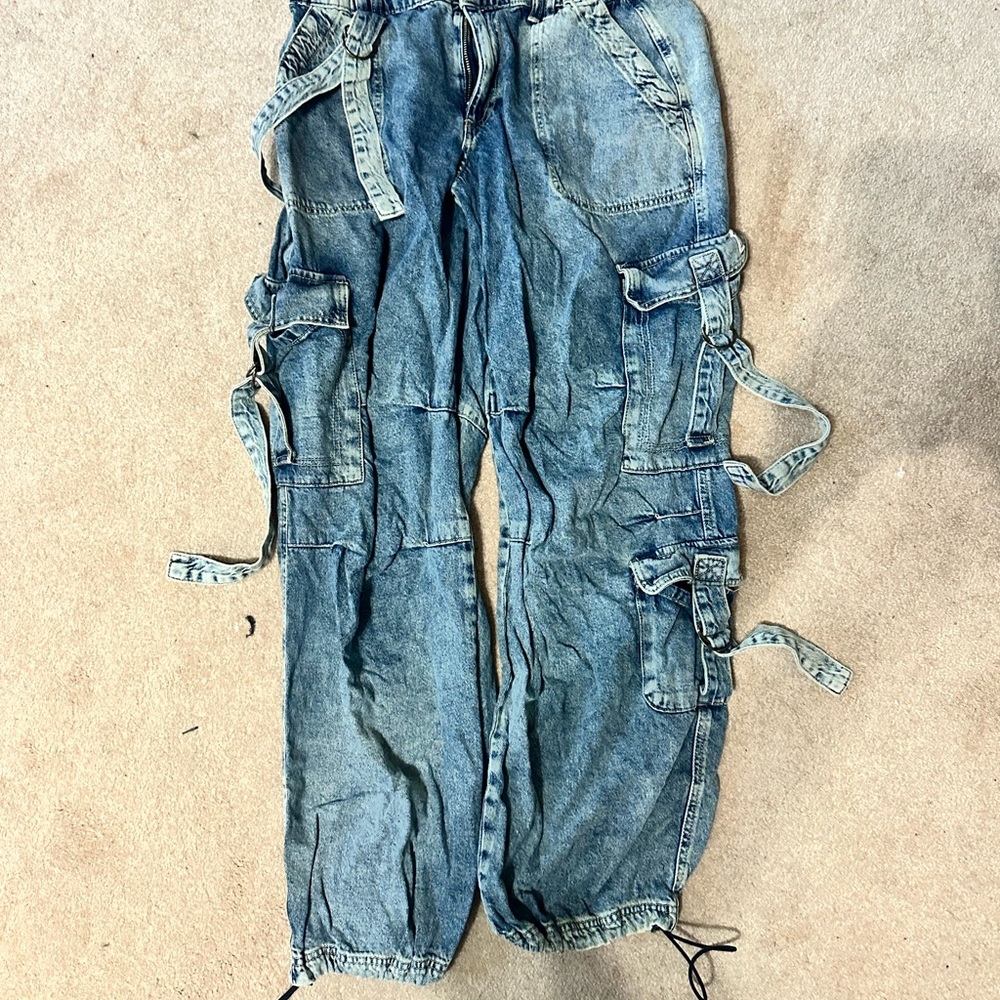 Urban Outfitters Denim Cargo Pants with Straps